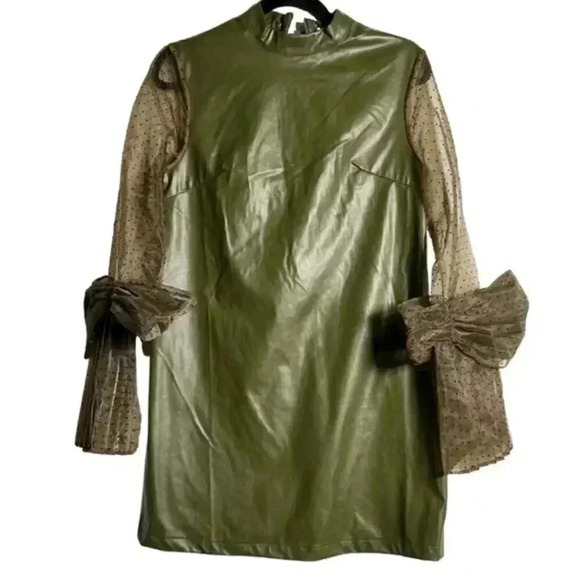 Chic Faux Leather-Inspired Sheer Green Dress (Size Small) - Picture 3 of 14